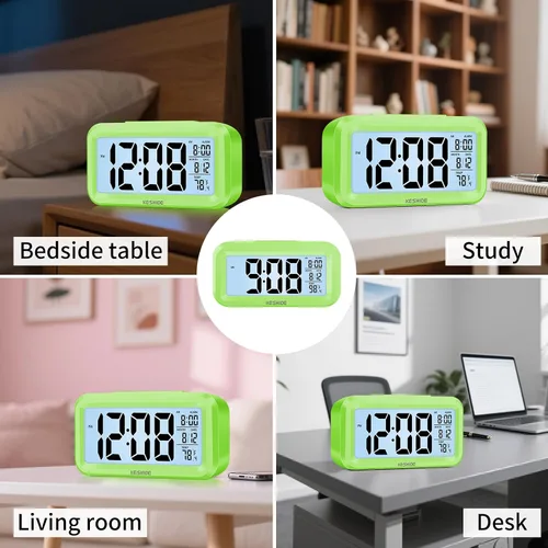 Miniatura 7 de Reloj despertador digital a pilas con temperatura interior, reloj pequeño de escritorio, modelo de repetición, pantalla de 12/24 horas para Negro