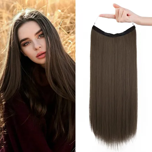 Miniatura 40 de REECHO - Extensiones de cabello con alambre invisible y con cintillo transparente, tamaño ajustable, clips seguros extraíbles, cabello lacio, diseño