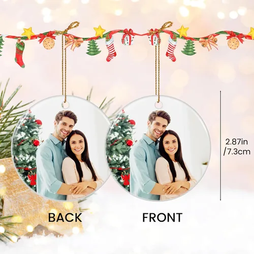 Miniatura 2 de Paquete de 4 adornos de Navidad personalizados 2025 de cerámica personalizada con foto y texto para decoración de árbol de Navidad, primera Navidad