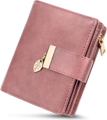 Miniatura 14 de HUANLANG Carteras pequeñas para mujer, con bloqueo Rfid, de cuero, plegable, tarjetero para tarjetas de crédito, cartera para mujer, bolsillo