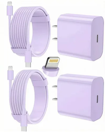 Miniatura 9 de Cargador de iPhone de carga rápida, paquete de 2 bloques de carga de pared tipo C con 2 unidades [6 pies y 10 pies] cable USB C a Lightning