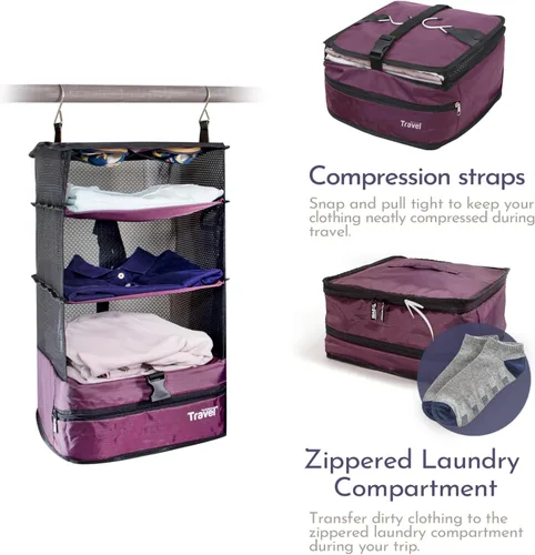 Miniatura 6 de Grand Fusion Stow-N-Go Organizador de equipaje de viaje Estantes de viaje colgantes portátiles, organizador de armario de mano, cubos de embalaje