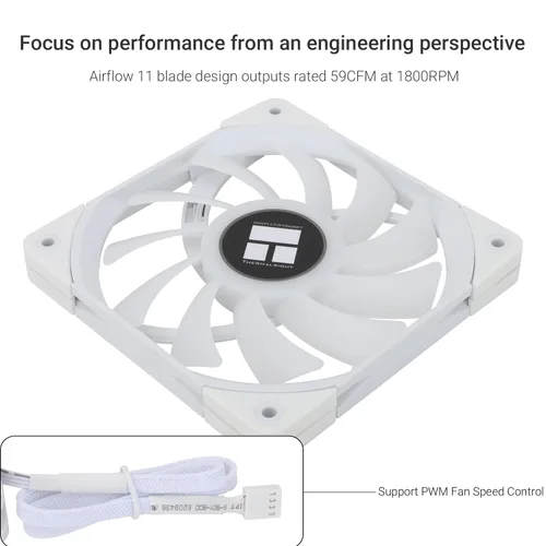 Miniatura 4 de Thermalright TL-C12015W-S Ventilador de enfriamiento de CPU de 120 mm, silencioso PWM ARGB para computadora, enfriador delgado de 15 mm (ARGB blanco)