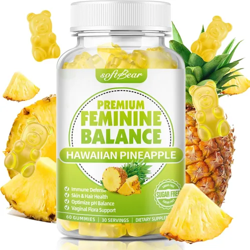 softbear Gomitas de equilibrio femenino prémium para mujer, gomitas de equilibrio de piña y pH para mujeres, olor saludable, flora, vaginal, apoyo