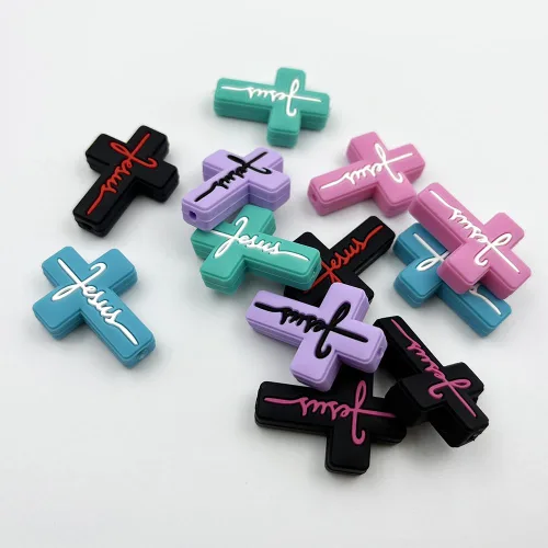 Miniatura 5 de 12 cuentas de cruz de silicona, cuentas focales, mezcla de colores, cuentas focales en forma de cruz para bolígrafos, llavero, hacer pulseras