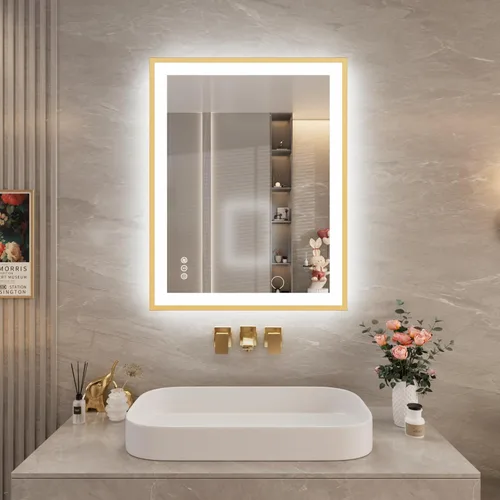 Miniatura 13 de Espejo de baño LED de 60x36 pulgadas con marco negro, espejos de baño retroiluminados y con luz frontal para pared, antiempañamiento, regulable