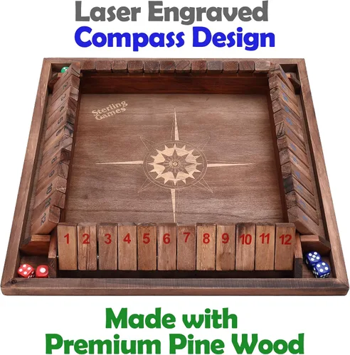 Miniatura 5 de Sterling Games - Juego de 12 pulgadas para 4 jugadores, juego de dados familiares con caja de 12 números, tablero de madera grande con temática