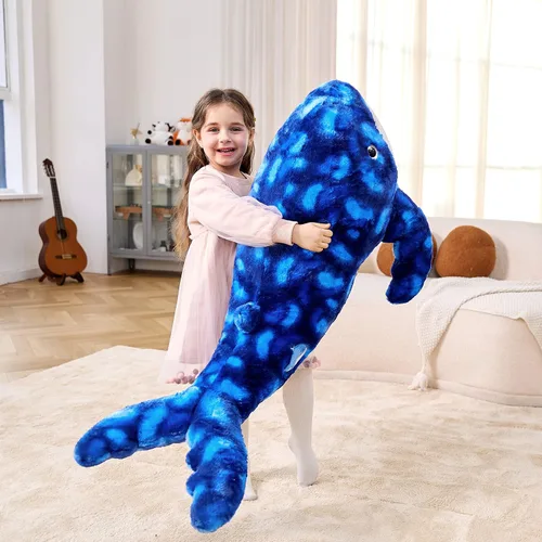Miniatura 3 de IKASA Juguete de peluche grande de ballena azul, gigante, de 43 pulgadas, lindos juguetes suaves jumbo, enorme tamaño grande, esponjoso, oso