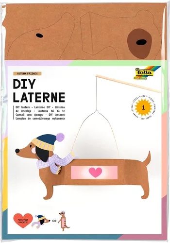 Folia Autumn Friends 94203 - Juego de faroles, aprox. 3.9 x 9.1 x 13.0 in, material artesanal para farol, se puede diseñar como perro salchicha o