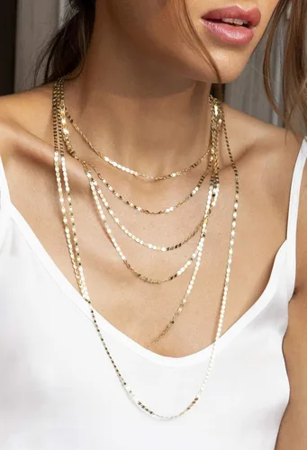 Miniatura 4 de Miabella 18K Gold Over 925 Sterling Silver Italian Sparkle Mirror Link Chain Necklace for Women Teen Girls Made in Italy