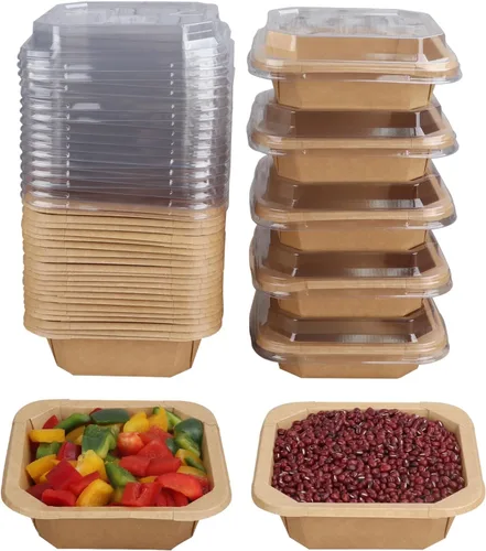 Miniatura 7 de Cuencos desechables de papel kraft de 14 onzas con tapas, recipientes de comida, cuencos de sopa, suministros de fiesta, cuencos de golosinas