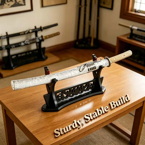 Miniatura 7 de Soporte de espada con patrón hueco, soporte de exhibición de varitas Katana, soporte de soporte de espada samurai (1 nivel)