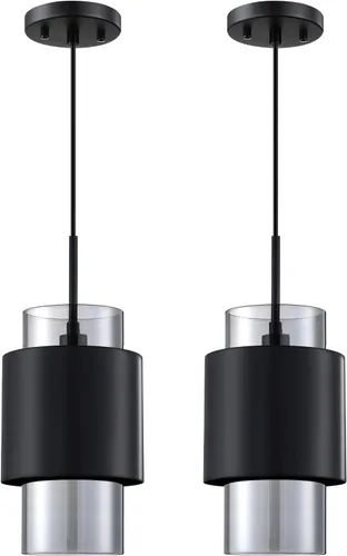 Miniatura 5 de 1 Light 2 Pack Hanging Indoor Kitchen Island Pendant Light 6" Drum Glass Shade Pendant Ceiling Light Fixtures Modern Farmhouse Dinning Over Sink