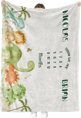 Miniatura 3 de MDPrints - Manta personalizada de hitos individuales, mantas mensuales personalizadas para bebés con nombre para niños y niñas, 30 x 40 y 50 x 60