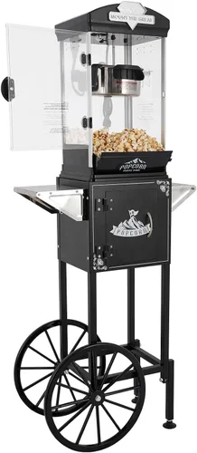 Miniatura 14 de Máquina comercial de palomitas de maíz con carrito y hervidor de 12 onzas, estilo vintage con ruedas de vidrio templado, plataforma de Rojo