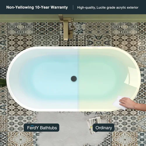 Miniatura 4 de FerdY 59" Bañera de acrílico independiente Bali Elite, bañera independiente de inmersión con forma elegante, certificada cUPC, desagüe negro Toe-Tap