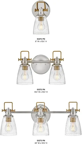 Miniatura 3 de Hinkley Easton 51270PN - Accesorio de tocador de baño de una sola luz, industrial moderno, pantalla de vidrio transparente, se monta hacia arriba