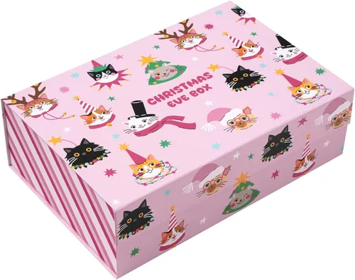 Miniatura 8 de WRAPAHOLIC 1 caja de regalo de Navidad con tapa, 13.3 x 9 x 4 pulgadas, caja de Navidad azul y blanca, diseño de letras, cajas de regalo plegables