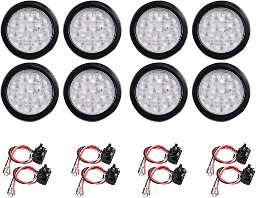 Miniatura 14 de Kit de tapones de cableado con cubierta de hule para luz trasera LED redonda de 4", 12 ledes, para RV, camioneta Luz roja - Lente transparente