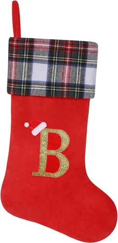 Miniatura 11 de Calcetines de Navidad personalizados con monograma inicial, adornos colgantes, medias clásicas de cuadros negros de 19 pulgadas, decoraciones
