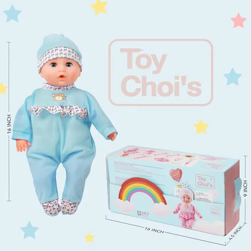 Miniatura 3 de Toy Choi's Muñeca de bebé interactiva de 16 pulgadas, color azul, muñecas de alimentación que lloran y hablan con diferentes sonidos y accesorios