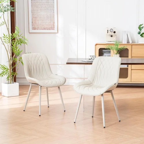 Miniatura 6 de Juego de 2 sillas de comedor YOUNIKE con respaldo alto, sillas de cocina y comedor estilo de mediados de siglo, tapizadas en cuero sintético, silla