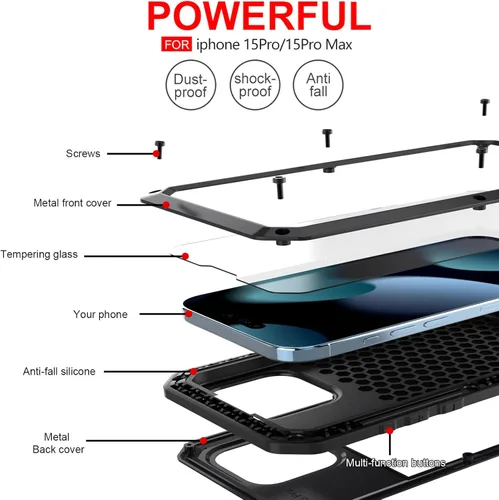Miniatura 8 de Funda protectora de cuerpo completo 360 para iPhone 14 Pro Max, resistente a los golpes, funda de metal de aluminio con protector de pantalla