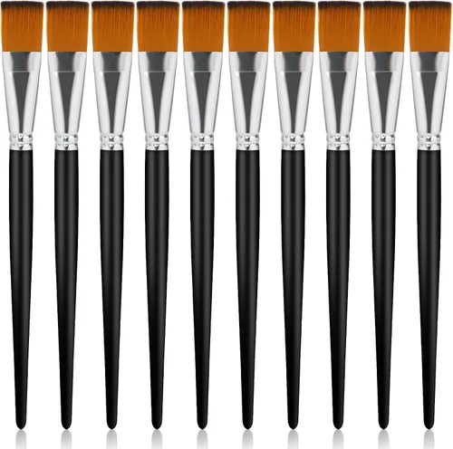 10 pinceles planos de pintura acrílica de 1 pulgada, pincel de pintura para acuarela, pintura al óleo, acrílico, arte de uñas, manualidades, pintura