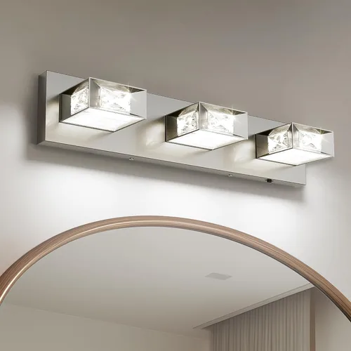 Joossnwell Lámpara de tocador de baño de níquel cepillado con cristal, iluminación LED regulable de 5CCT para baño, sobre espejo (3 luces, 20.47