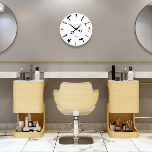 Miniatura 7 de Timelike Barber Equiment Tools Reloj de pared Diseño moderno Barbería Negocios Señal Reloj de pared Belleza Peluquería Reloj de peluquería Regalo