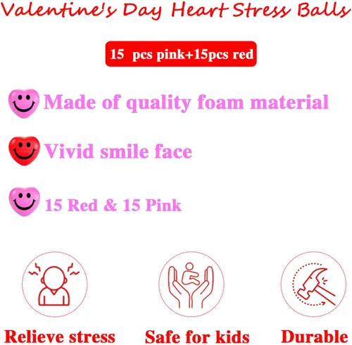 Miniatura 3 de 30 bolas de estrés con forma de corazón, mini bola sonriente de 1.5 pulgadas para aliviar el estrés en forma de corazón para juguetes de San