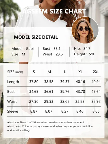 Miniatura 5 de AGSEEM Vestidos de verano para mujer, casual, con bolsillos, manga abombada, cuello en V