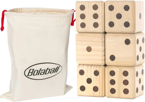 Bolaball Juego de dados gigantes de madera de 3.5 pulgadas para patio – Kit de diversión duradero para exteriores incluye 6 dados grandes con bolsa