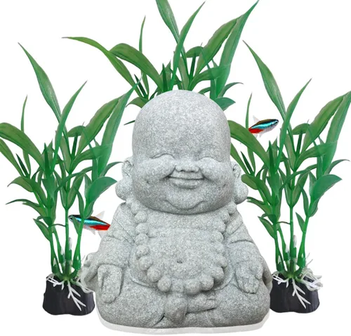 livelyfish Decoración de pecera de Buda, figuras asiáticas de Buda de piedra para acuario, jardín zen, estatua de pecera, decoración de esculturas