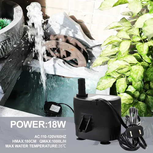 Miniatura 4 de 18w 270gph pequeña bomba de transferencia bomba de agua sumergible para peceras, estanques, acuarios, hidropónicos 110-120v/60hz ideal para cubierta