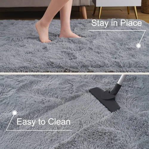 Miniatura 5 de Alfombras grises ultrasuaves para dormitorio de 5 x 8 pies, alfombras de área tipo shag esponjosas para sala de estar, alfombra peluda grande