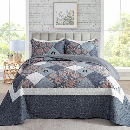 Miniatura 53 de Travan Juego de Edredón de 3 Piezas Tamaño King Colcha Acolchada Ligera Juego de Cubrecama Reversible con Estampado Floral Juego de Ropa de Cama
