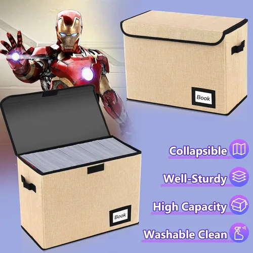 Miniatura 2 de Paquete de 2 cajas de almacenamiento de cómics, organizador protector, 15.8 x 7.8 x 11.8 pulgadas, caja corta plegable, con capacidad para 160-180