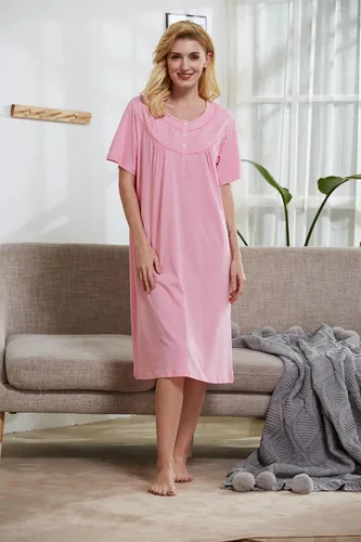 Miniatura 3 de Keyocean - Camisón de algodón para mujer, suave, cómodo, ligero, manga corta, vestido de casa, ropa de dormir, ropa de sala para verano.