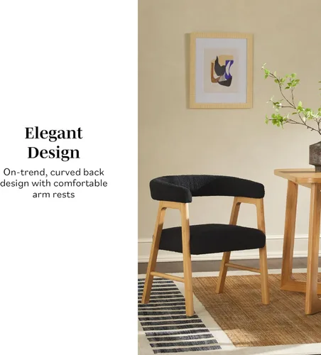 Miniatura 5 de Walker Edison Ezra - Silla de comedor moderna con respaldo curvado y tapicería Boucle, color negro (juego de 2)
