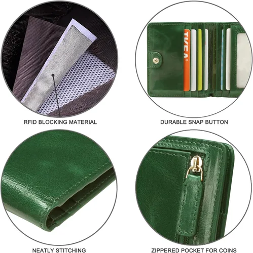 Miniatura 4 de Itslife - Cartera de cuero para mujer con bloqueo RFID, compacta, plegable, con ventana para identificación, Pequeña, Classic