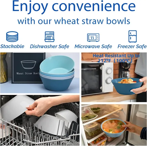 Miniatura 4 de Tazones de cereales de 32 onzas, cuencos de fibra de paja de trigo irrompible, cuencos de cocina ligeros aptos para microondas y lavavajillas