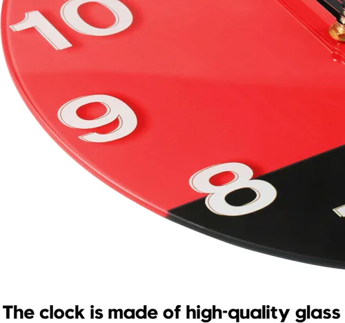 Miniatura 2 de WISKALON Reloj de pared abstracto de cristal geométrico de 12 pulgadas en blanco, gris, rojo y negro, funciona con pilas, reloj de cuarzo silencioso