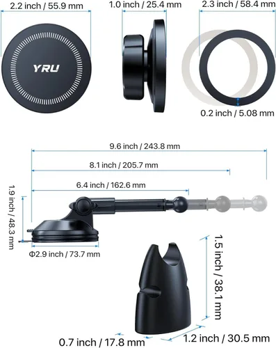 Miniatura 9 de YRU Soporte magnético mejorado para teléfono para automóvil, patentado y súper imán: para montaje MagSafe, tablero de instrumentos, soporte