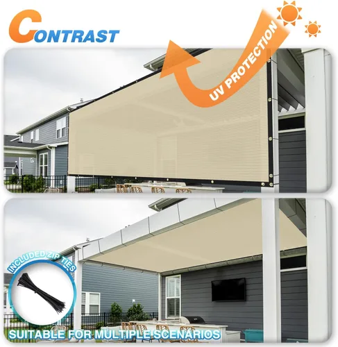 Miniatura 5 de TANG Sunshades Depot - Pantalla de valla de privacidad beige bronceado de 5 x 20 pies, pantalla de valla temporal de 150 GSM, resistente cubierta
