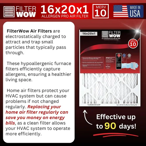 Miniatura 5 de FilterWow Filtro de aire Allergen Pro - Filtro electrostático plisado MERV 10 HVAC para horno (paquete de 2, 16 x 20 x 1)