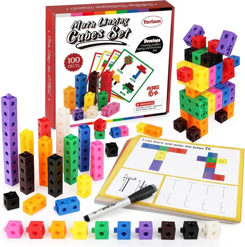 Torlam Juego de actividades de manipulación de matemáticas, juguetes de conteo, cubo de enlace a presión para niños, actividades de aprendizaje de
