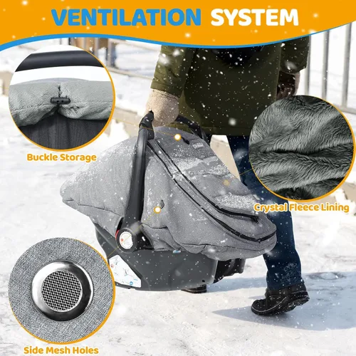 Miniatura 4 de IvyWind Funda de Asiento de Coche de Invierno para Bebé, Funda Universal para Asiento de Coche para Bebés con Ventana de Malla Transpirable, Fundas