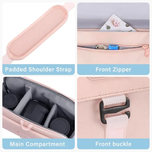 Miniatura 7 de MOSISO Bolsa de Hombro para Cámara Estuche Bolso Cruzado Bandolera, DSLR/SLR/Sin Espejo Compacto Acolchado Bolso de Mano para Fotografía con Rosa