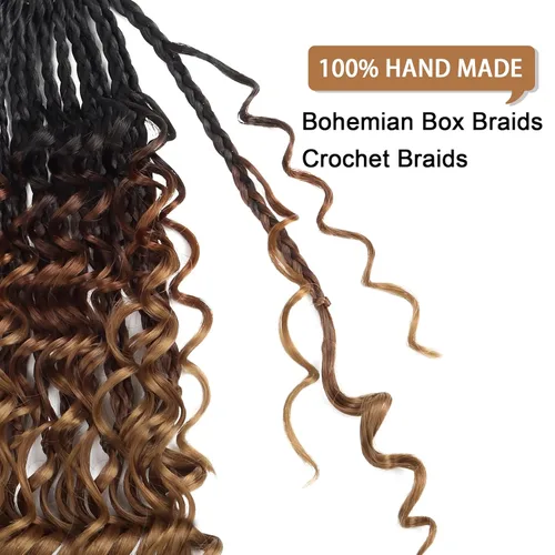 Miniatura 5 de Goddess - 8 paquetes de cabello sintético de ganchillo de 8 pulgadas, trenzas de caja (box braids) 3X estilo bohemio con extremos rizados, ideales